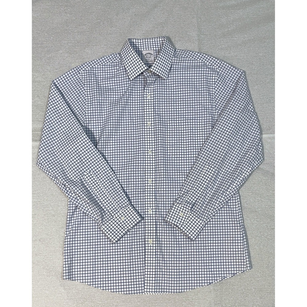 Brooks Brothers Regent White Blue Checkered Mens Dress Shirt 15 1/2